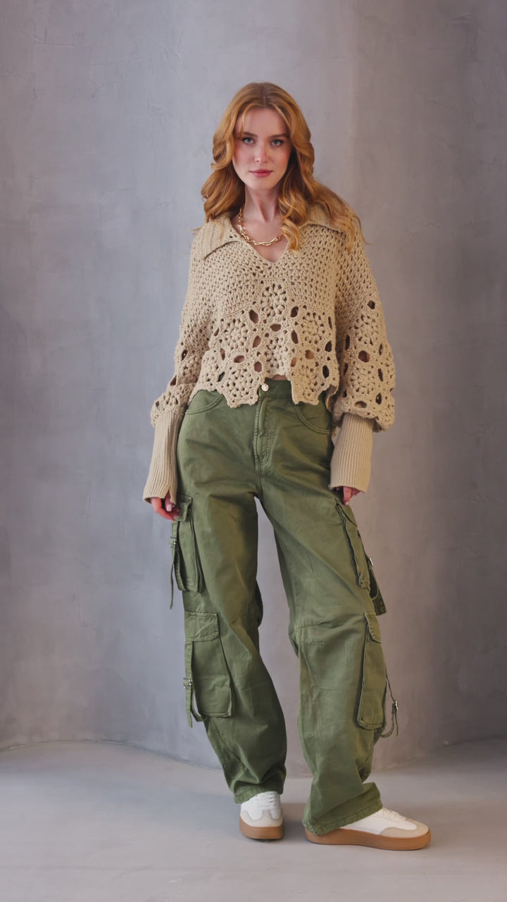 Floral Crochet Pullover Sweater