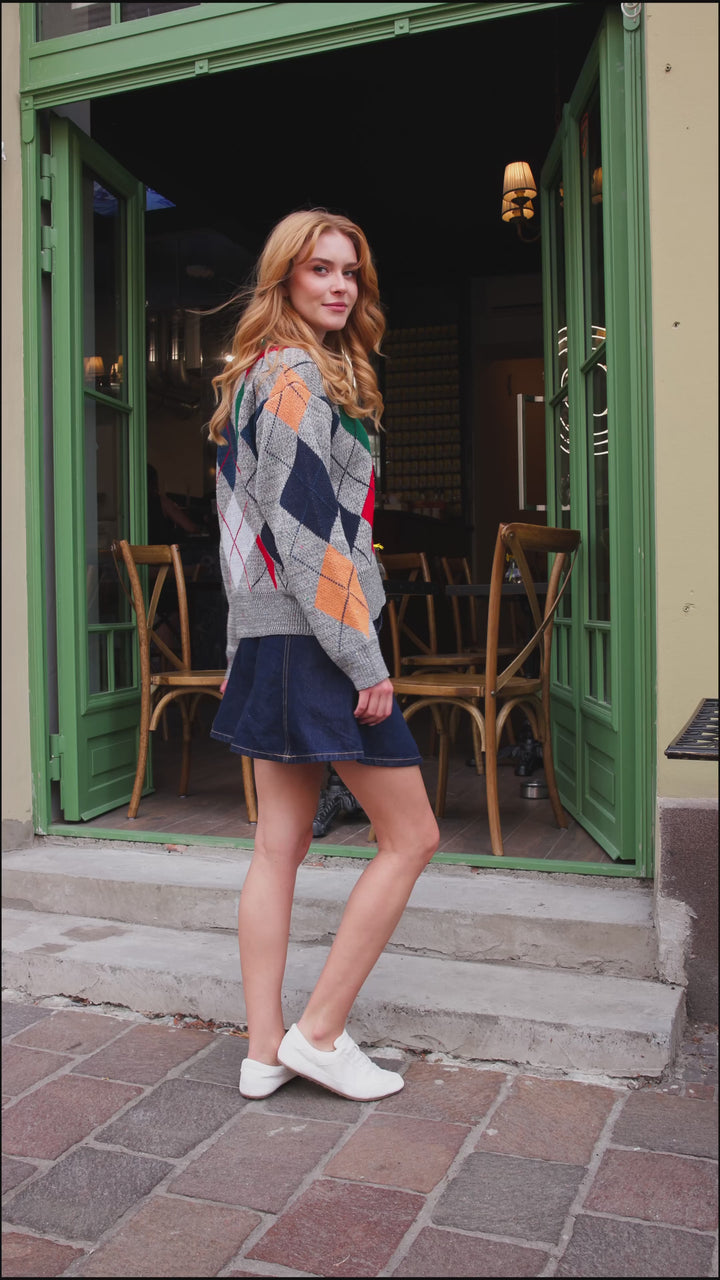Classic Colorful Argyle Cardigan