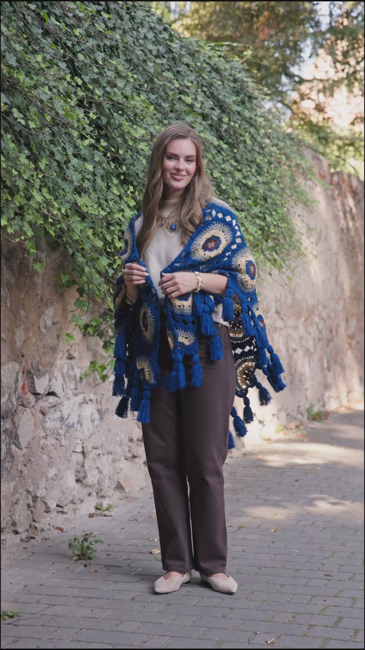 Crocheted Sunshine Shawl - Denim Blue