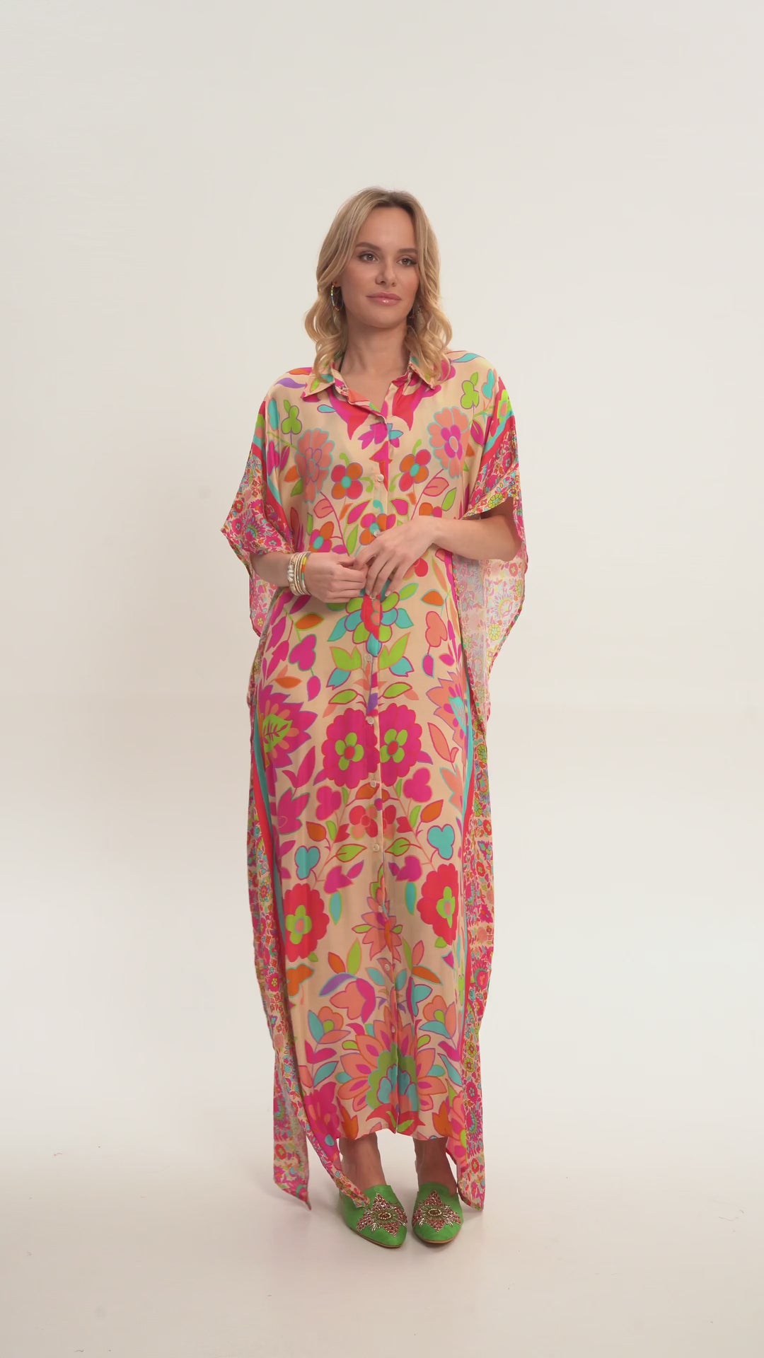 Multicolored Floral Collared Kaftan