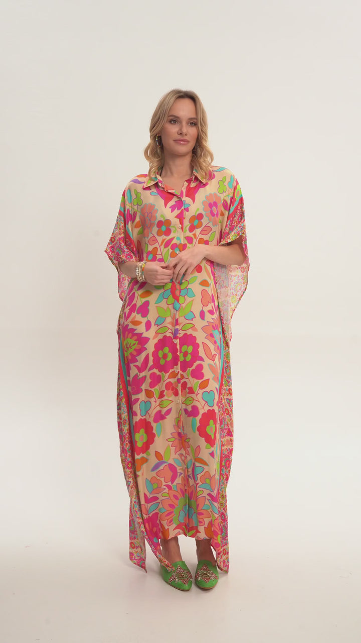 Multicolored Floral Collared Kaftan