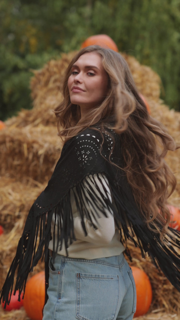 Paisley Laser Cut Fringe Triangle Wrap