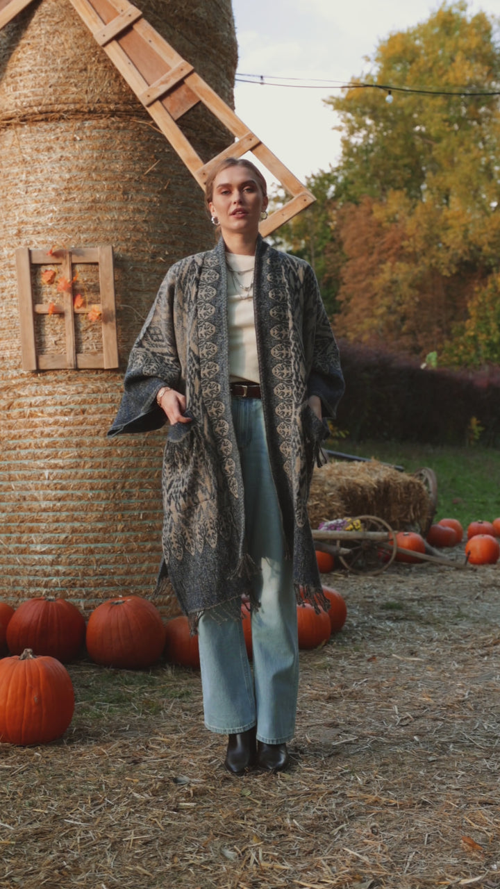 Denim Boho Fringe Kimono Long Jacket