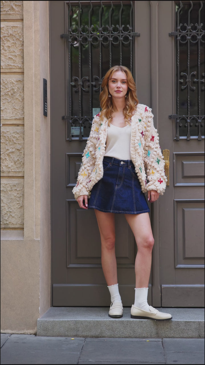 Pom Pom Knitted Cross Cardigan