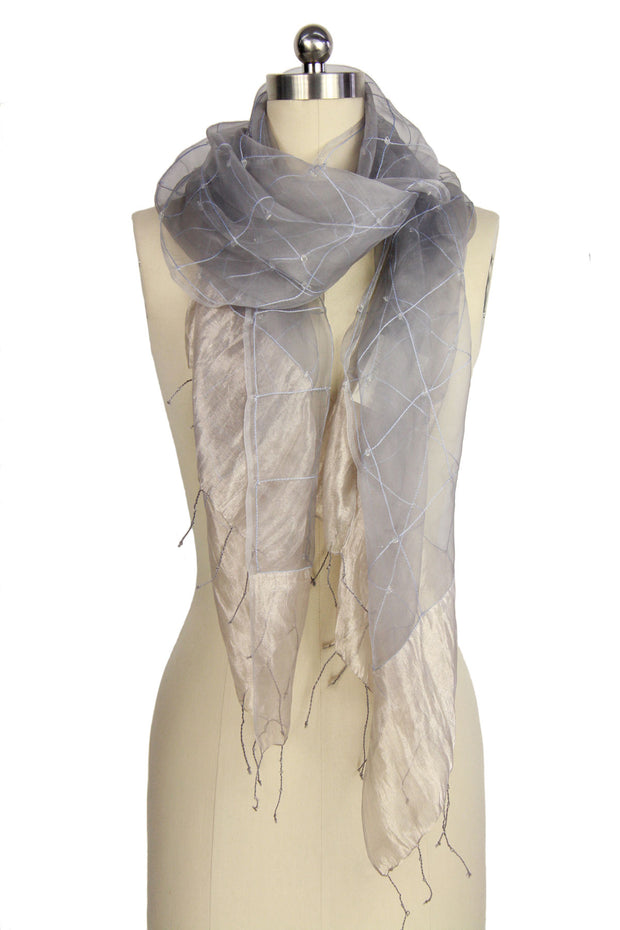 Embroidered Silk Fringed Scarf