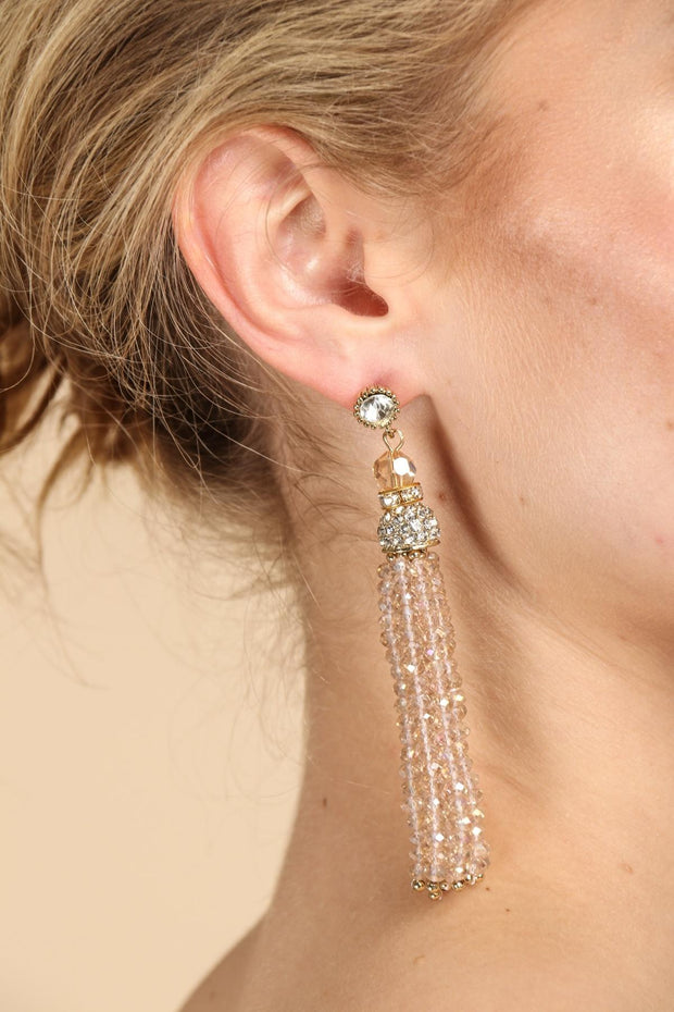 Crystal Beaded Tassel Earrings
