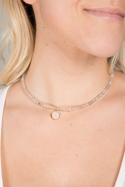 Beaded Necklace with Druzy Pendant