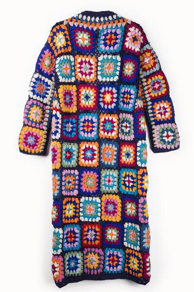 Woolen Granny Square Crochet Kimono