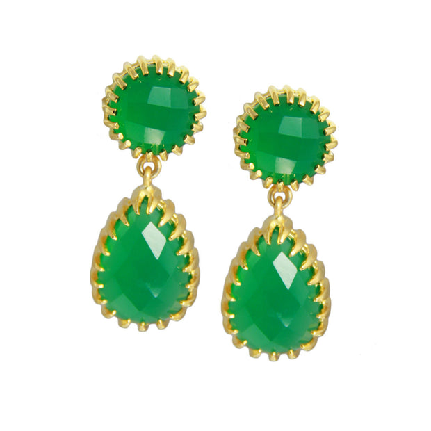 Green Onyx Caged Double Drop Earrings