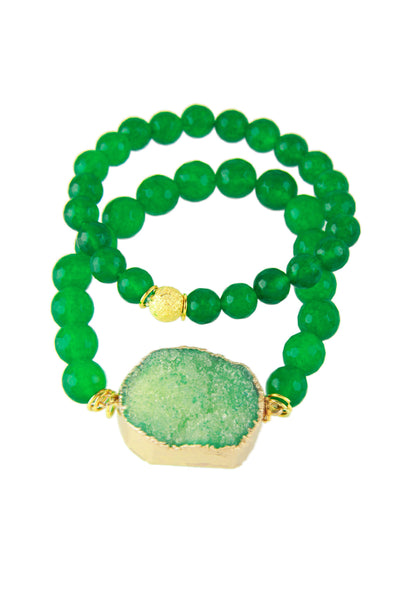 Green Druzy Bracelet Set Lime