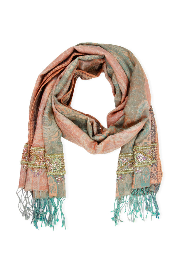 Hand Embroidered Ikat Scarf