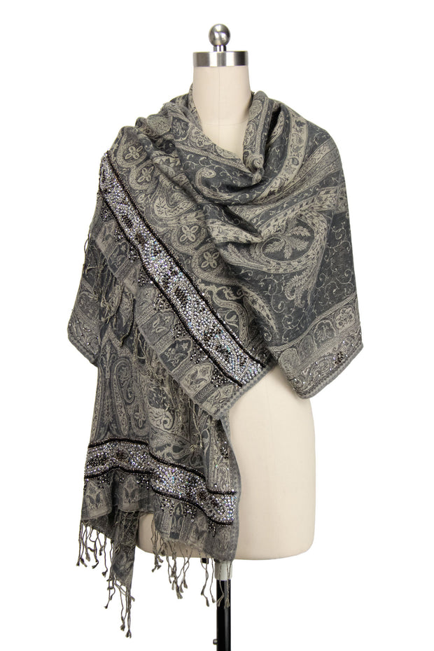 Hand Embroidered Ikat Scarf