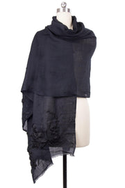 Cary Floral Embroidered Black Scarf