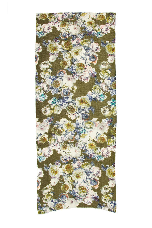 Mary All Over Flower Printed Silky Scarf