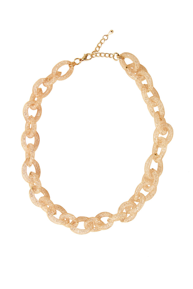Gold Net Clear Crystal Chain Necklace