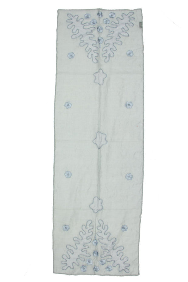 Embroidered Silver Silk Scarf