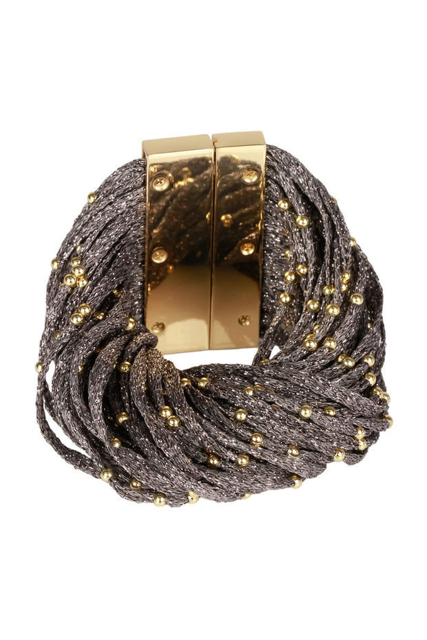 Metallic Cord Bracelet with Gold Beads