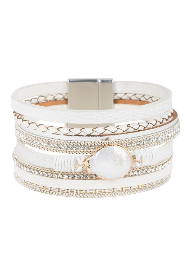 Classic White Roundish Freshwater Pearl Bracelet with Magnetic Clasp 885mm