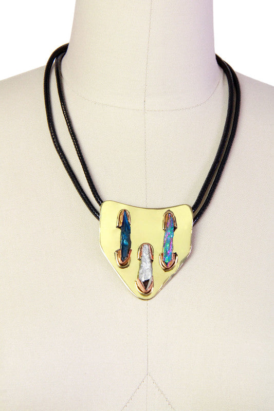 Triple Crystal Pendant on Leather cord Necklace