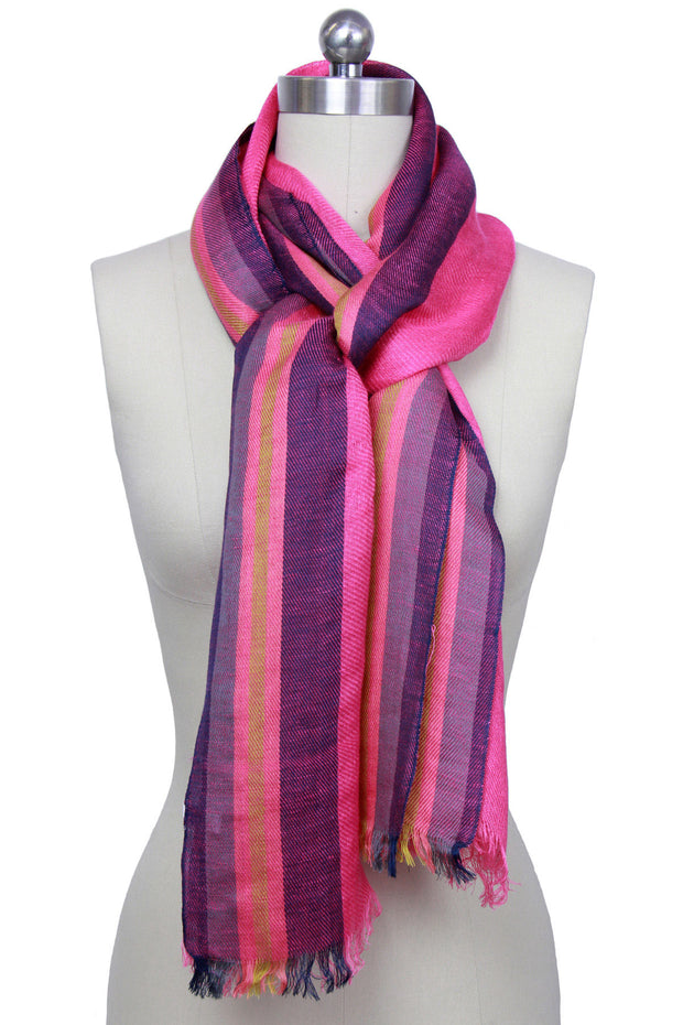 Pink Striped Scarf with Fringe