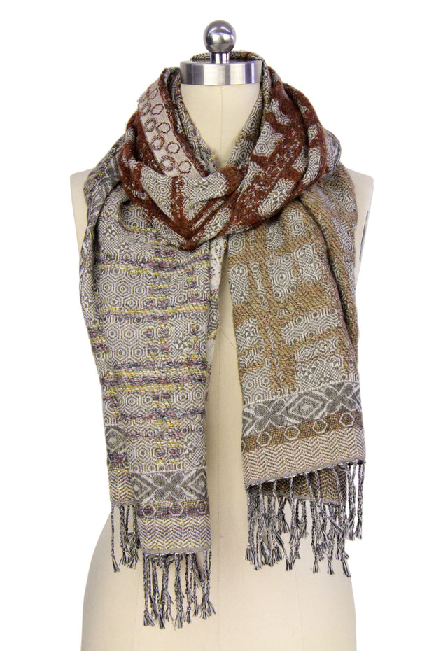 Distressed Print Ivory Brown Scarf