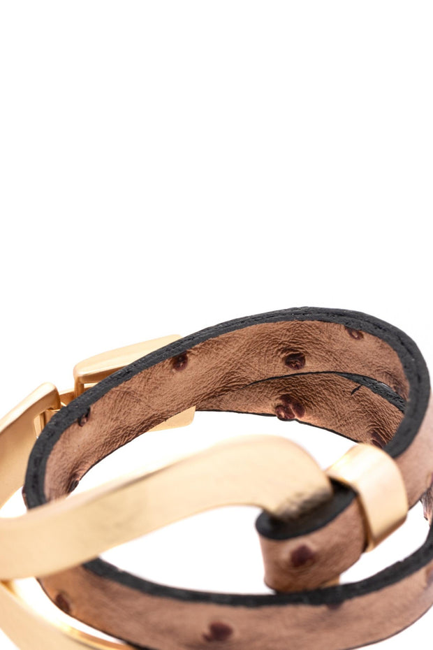 Hammered Double Wrap Leather Loop Bracelet
