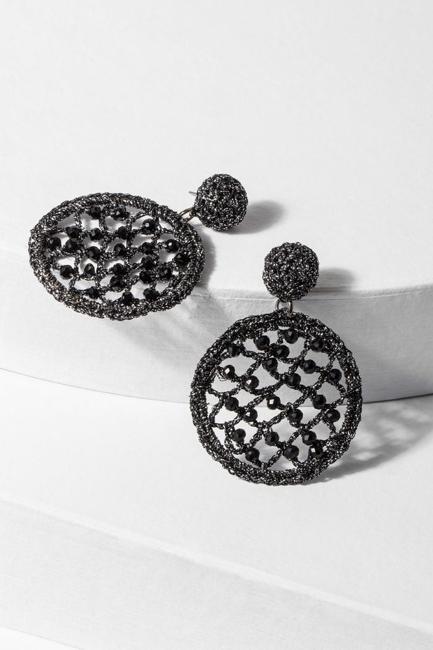Black Sparkly Crystal Crochet Earrings