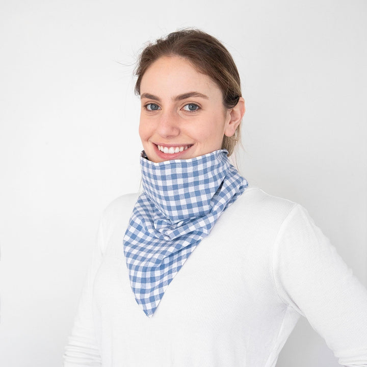 Light Blue Gingham Triangle Scough Bandana