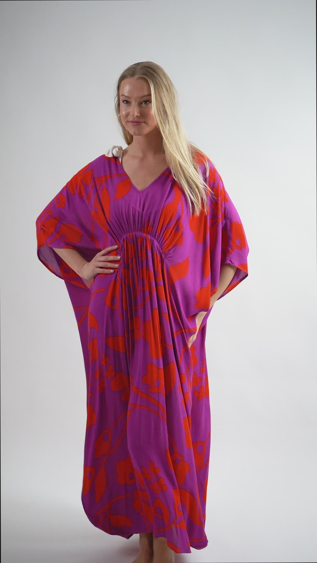 Shadow Floral Print Maxi Kaftan