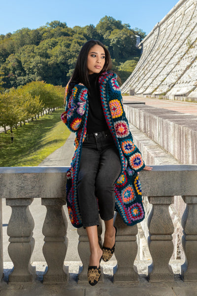 Hooded Wool Granny Square Crochet Kimono