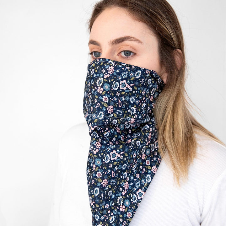 Navy Floral Scough Bandana