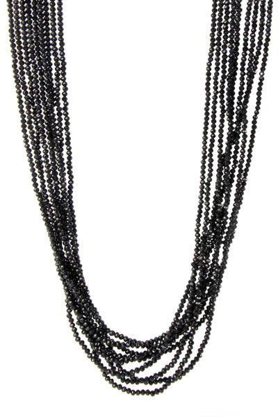 Multi Strand Black Beaded Long Necklace
