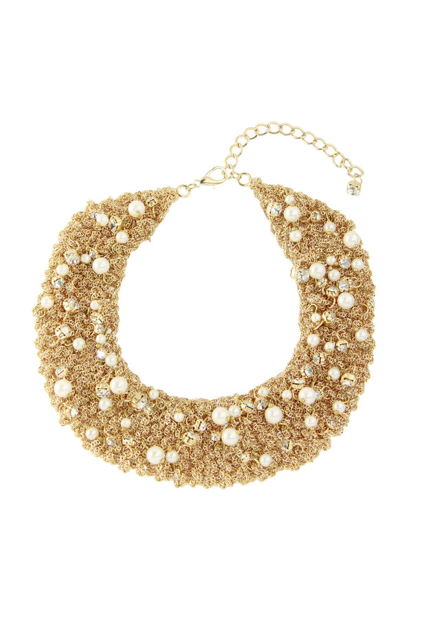 Gold Crochet Necklace with Pearls