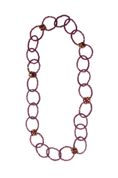 Matte Red Beaded Linked Circle Drop Necklace