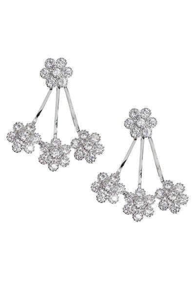 Flower Crystal Drop Earring - Silver