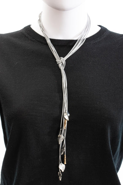 Metallic Leaf Leather Necklace