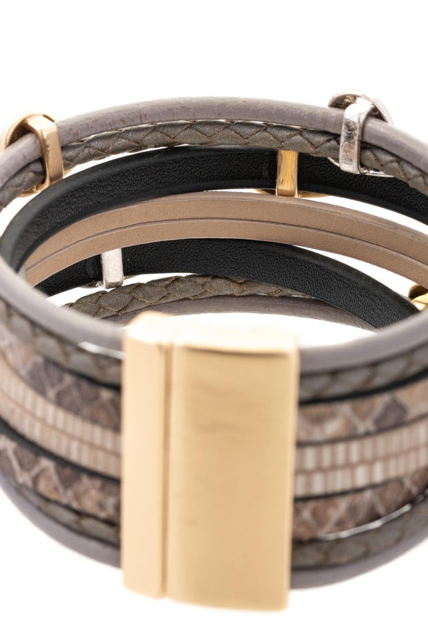 Metallic Foliage Leather Bracelet