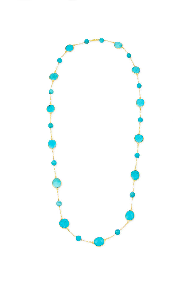 Turquoise Stone and Turquoise Beaded Gold Necklace