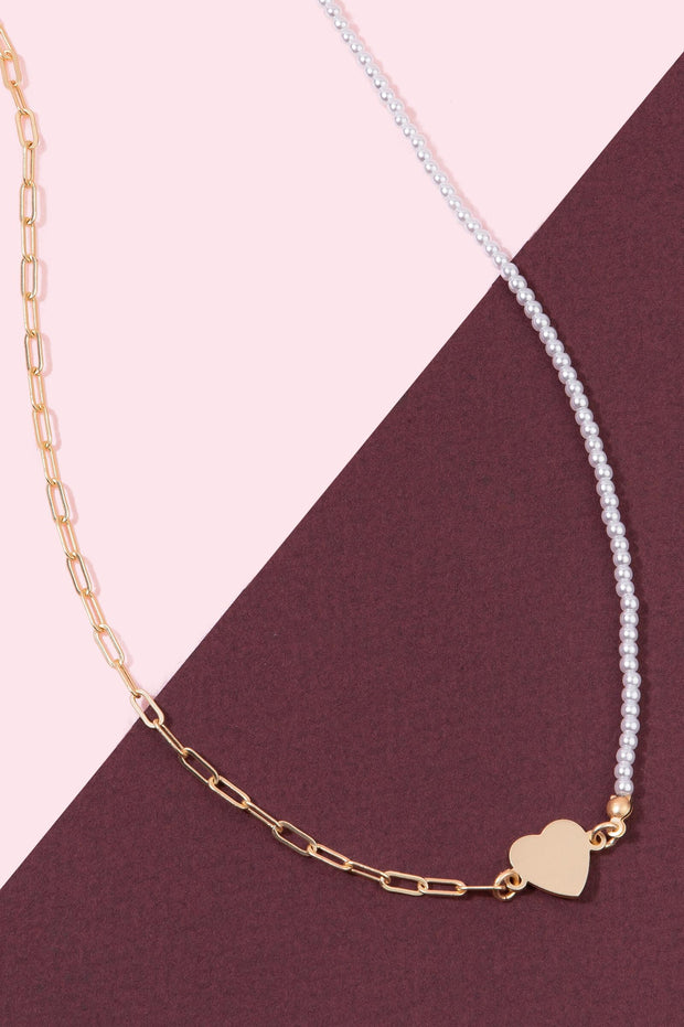 Golden Heart Pearl Chain Necklace