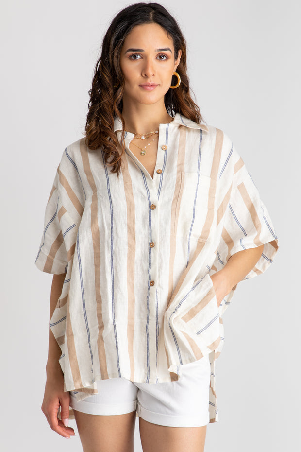Oversized Striped Linen Cotton Shirt