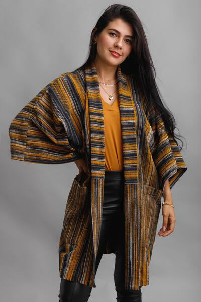 Woven Jacket Kimono Ochre Charcoal