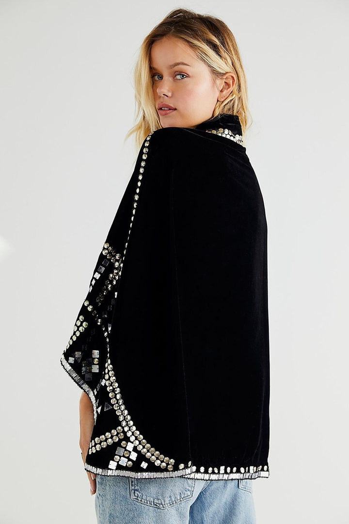 Maya Black Velvet Embellished Capelet