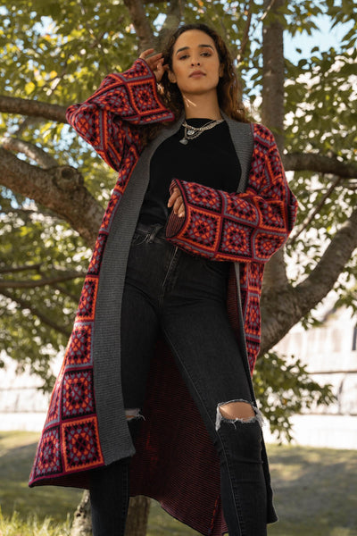 Knitted Square Patch Kimono