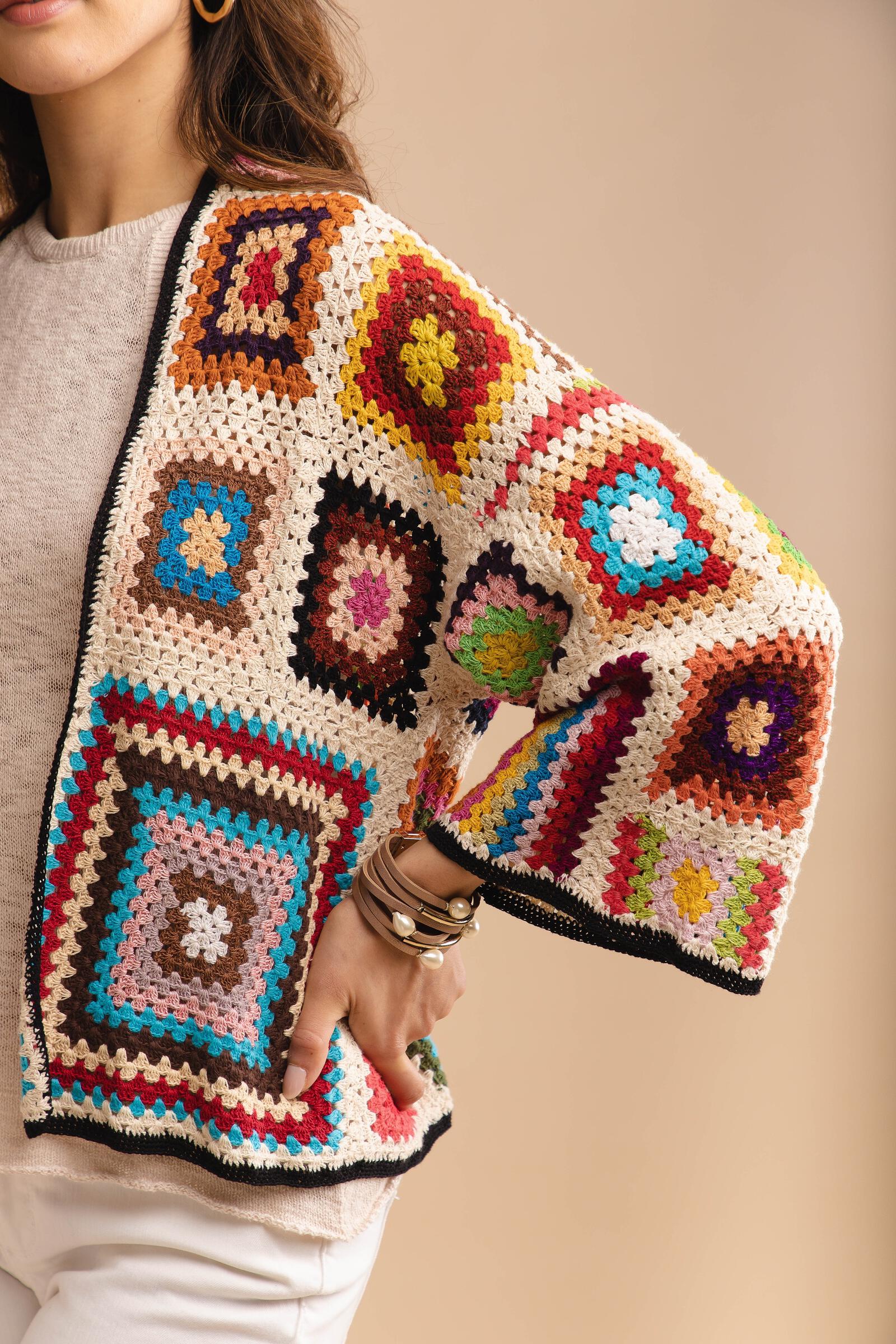 Granny Multi Square Crochet Short Jacket – Saachi Wholesale