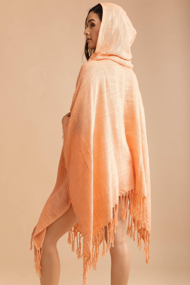 Dawn To Dusk Cotton Hooded Kimono With Fringe