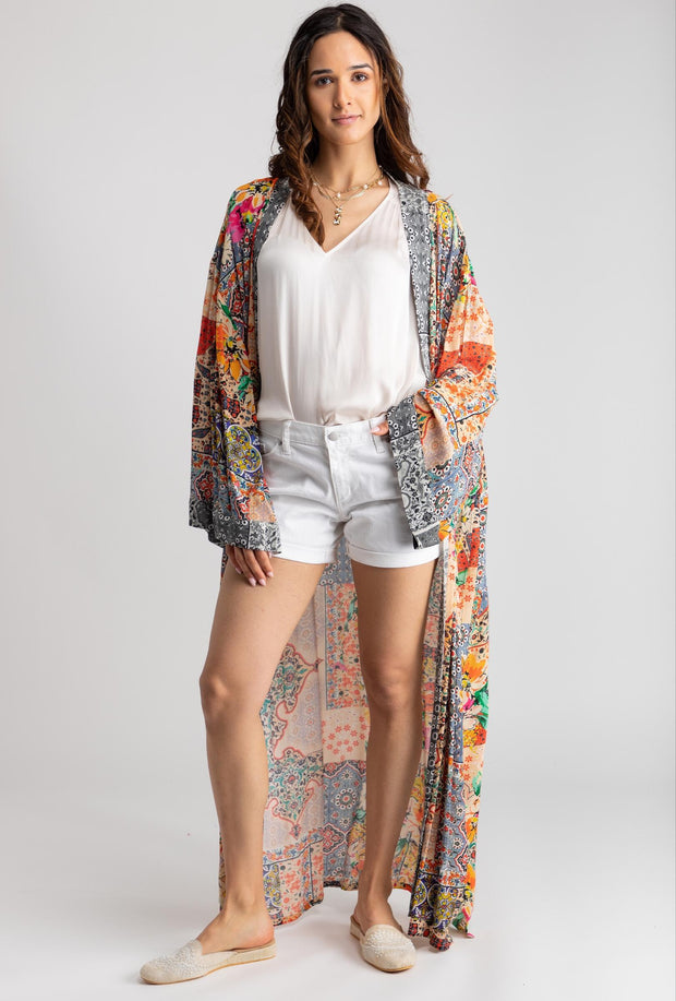 Exotic Mixed Floral Long Kimono