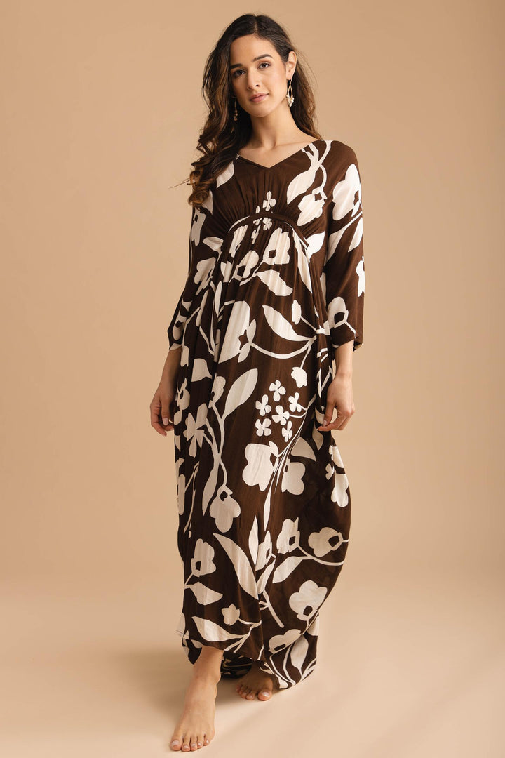 Shadow Floral Print Maxi Kaftan