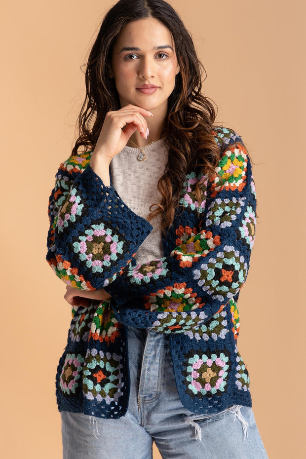 Granny Square Crochet Short Kimono Jacket