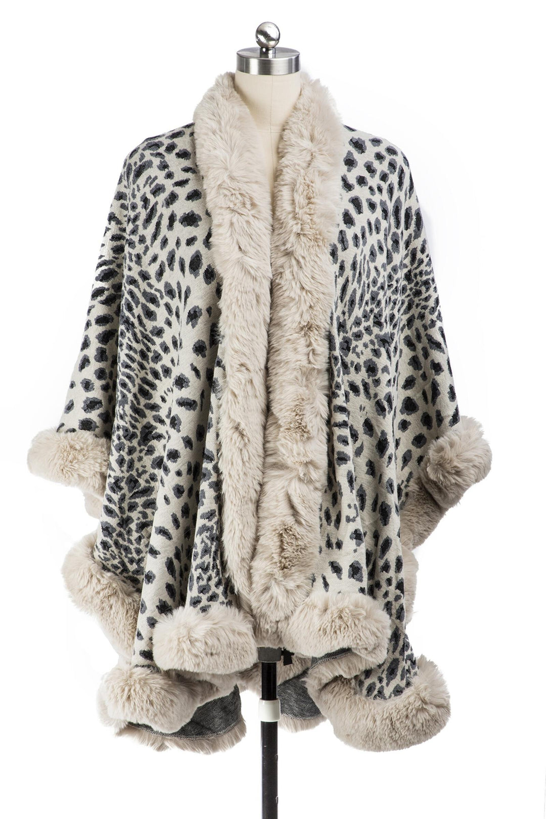 Faux Fur Cheetah Patterned Cape Kimono