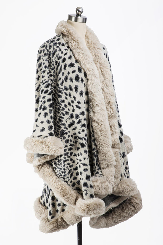 Faux Fur Cheetah Patterned Cape Kimono